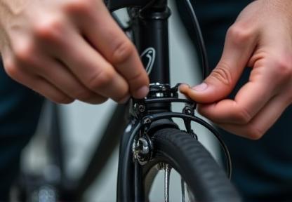Close up of a bicycle mechanic repairing brakes