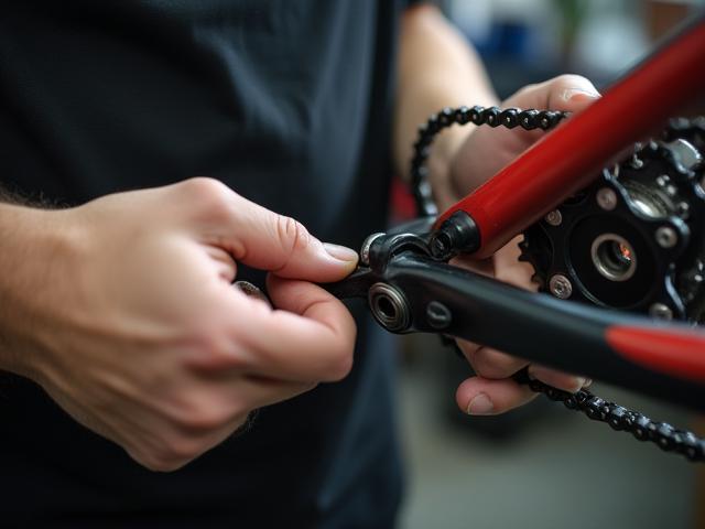 Mechanic fixing a bicycle chain